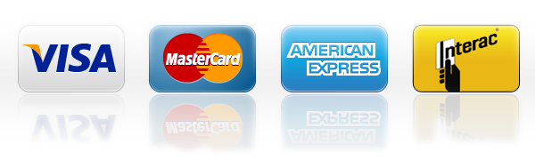 Visa, Mastercard, American Express and Interac logos